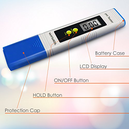 Digital PH Meter, VANTAKOOL PH Meter 0.01 Resolution Pocket Size Water Quality Tester with ATC 0-14 pH Measurement Range for Household Drinking Water, Aquarium, Swimming Pools, Hydroponics(Blue)