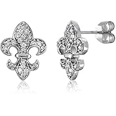 BERRICLE Sterling Silver Fleur De Lis Stud Hoop Huggie Earrings for Women, Cubic Zirconia CZ - Gold Flashed, Hoop 0.5 inch