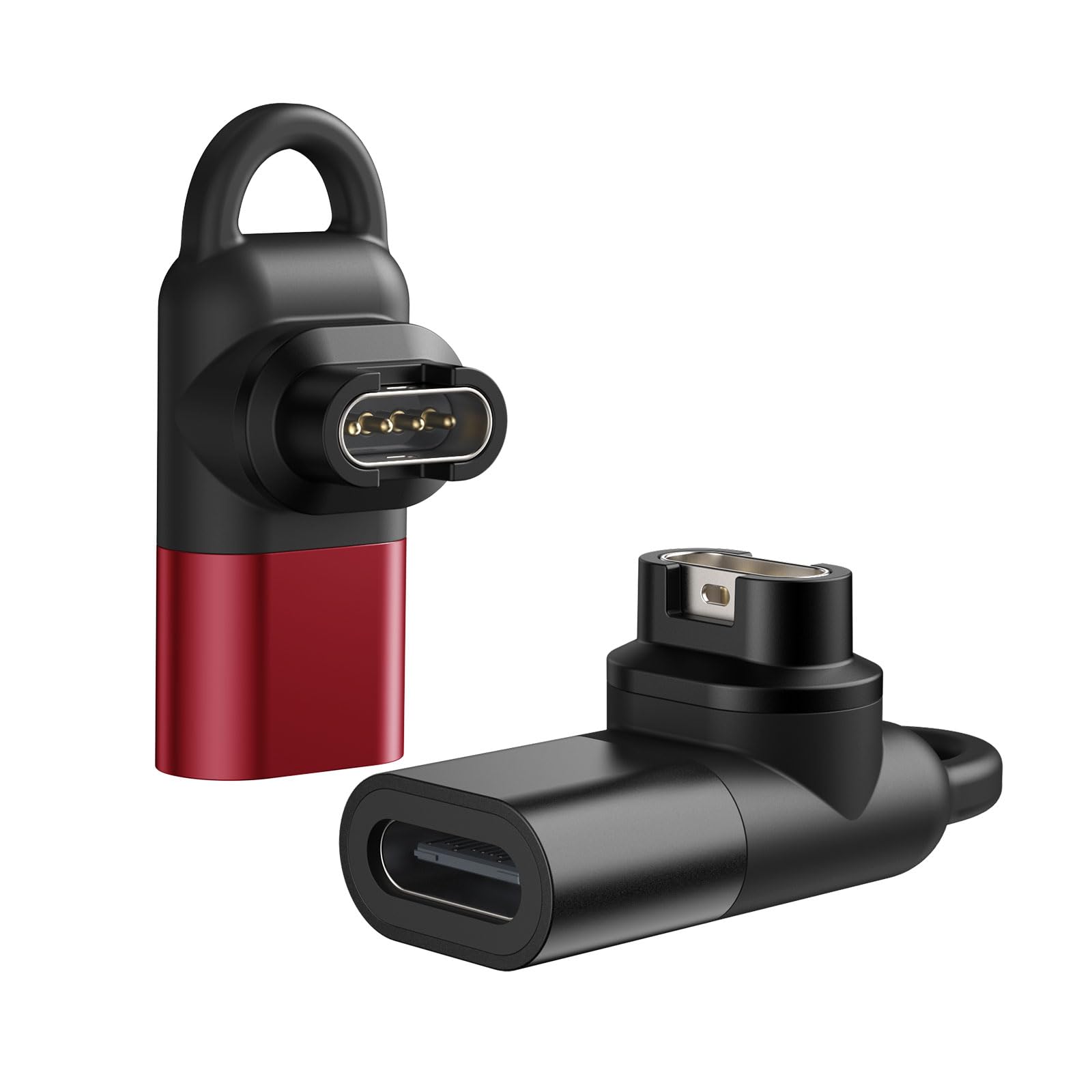 MoKo 2PACK Type C Adapter, 90 Degree SmartWatch Charging Adapter USB C to USB Adapter Connector Compatible with Garmin Fenix 7/6/7X/Instinct 2/Vivoactive 4/Forerunner 255/955, Black+Red
