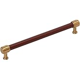 Signature Hardware 954066-O-81316 Lazzara 8-13/16 Inch Center to Center Brown Leather Bar Cabinet Pull - Brushed Gold