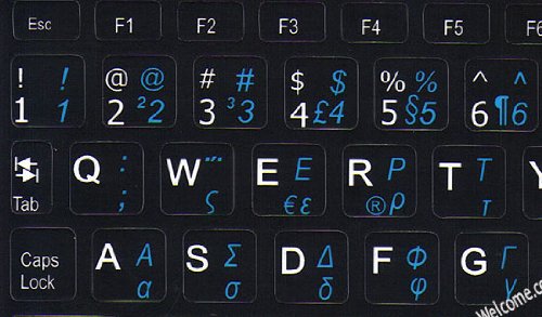 NETBOOK GREEK-ENGLISH KEYBOARD STICKERS BLACK BACKGROUND FOR MINI LAPTOPS