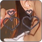 Pink Heart Earrings for Women Dangle Lover Earrings Sparkling Big Hoop Earring for Women Heart Jewelry Accessories
