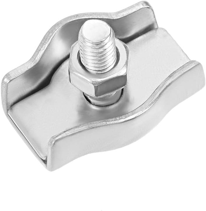 sourcing map 10 Pcs 304 Stainless Steel Single Wire Rope Clip Cable Clamp Suit for 3mm-4mm Rope, for 3-4mm Rope-10pcs