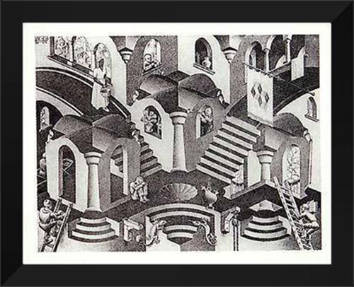 Concave And Convex 26x30 Framed Art Print by M.C. Escher