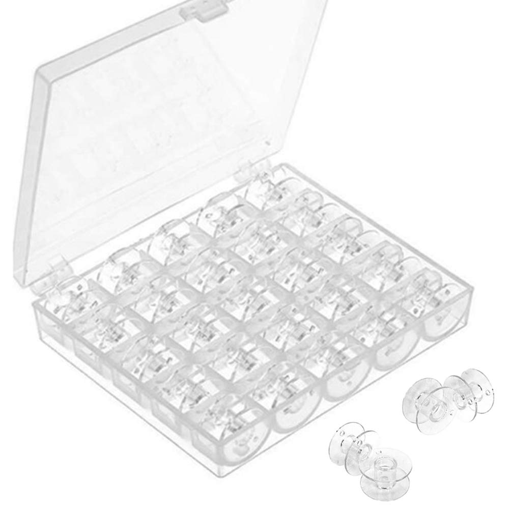 Sewing Machine Bobbins 25 Pack Transparent Plastic Sewing Bobbin Spools Empty Bobbins Spools Plastic Storage Box for Home Sewing Accessories Tools