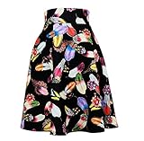 Modeway Women's Floral High Waist Flared Casual Knee Length Pleated Skater Skirt