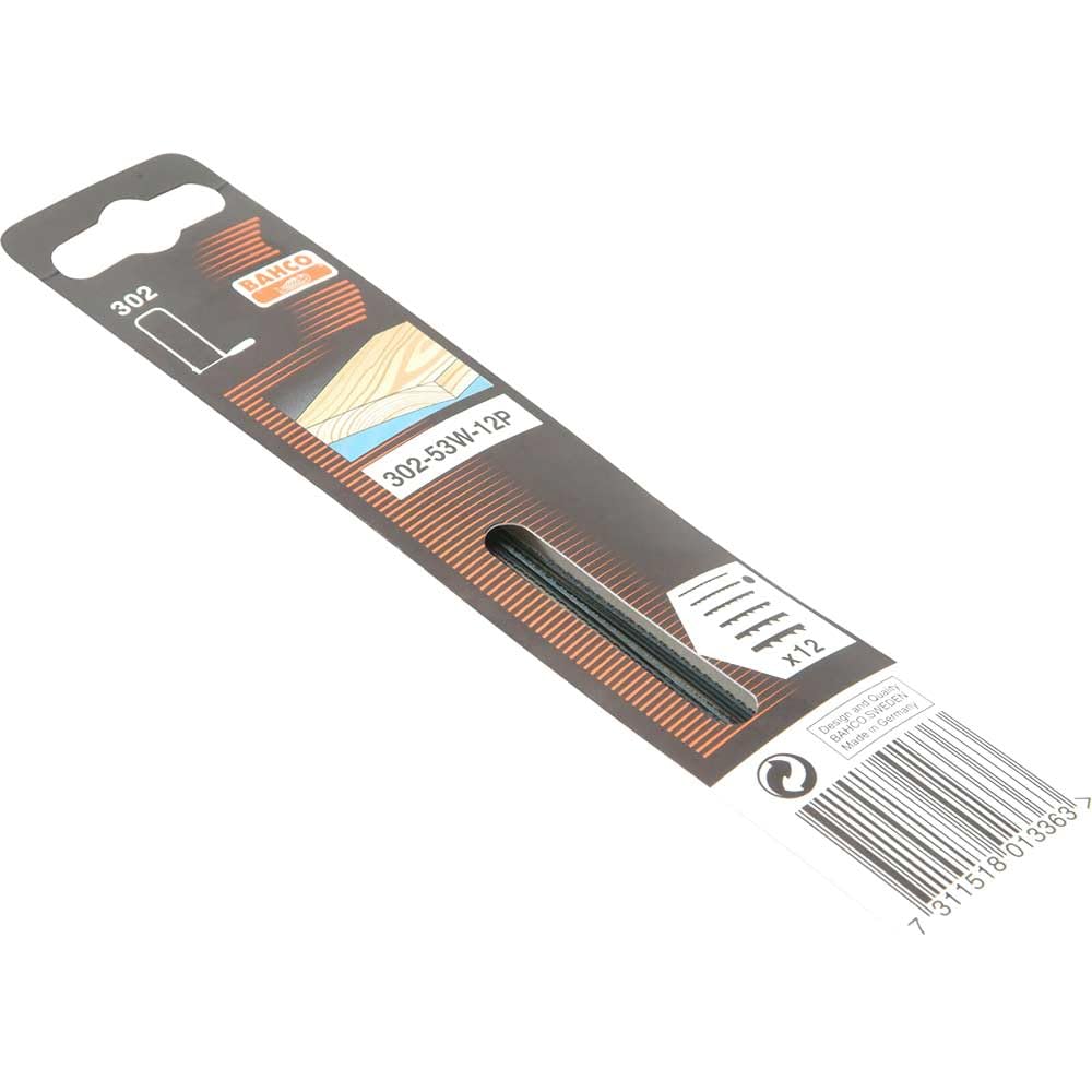 Bahco 302-53W-12P Fret Saw Blades For Wood, 13cm, Grey