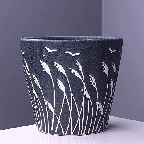 Faturt European Personality Ceramic Flower Pot With Tray Creative Indoor Balcony Meat Flesh Blue Green Flower Pot (size, Color, Optional) (Color : Black, Size : L)