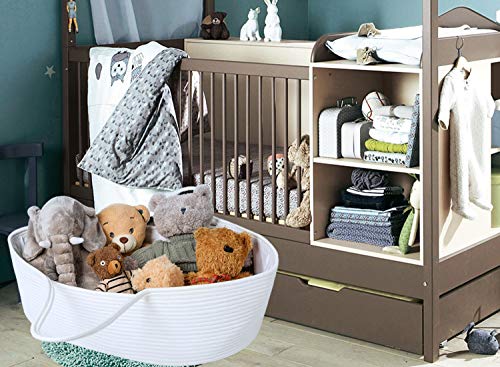 Goodpick Baby Moses Basket Soft Cotton Rope Basket for Newborn Baby - Nursery Cradle Bedding Basket - or Toys Basket Baby Laundry Blanket Basket with Cotton Lining and Handles, 25.6"L x 14.6W x 7.9"H - Thumbnail 5