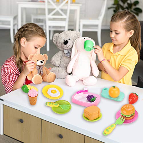 Auney 40 Pieces Play Food Set Pretend Play Set, Cutting Cooking Food Toy, Kitchen Toys Pretend Food Playset Educational Toy Fruits Vegetables Set for Children Learning Gift for Boys & Girls - Thumbnail 4