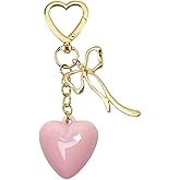 Pink Heart Bow Keychain Bag Charm for Women & Girls, Cute Golden Purse Charm Decor for Handbag, Wallet, or Car Keys