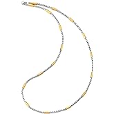 COOLSTEELANDBEYOND Stainless Steel Chain Necklace for Men and Women, Thin Wheat Chain and Grooved Cylinder, Silver Gold Two-tone, 22 inches