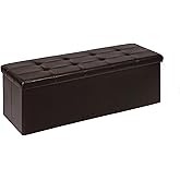 PINPLUS Folding Storage Ottoman Bench, Brown Faux Leather Long Storage Chest Footstool Seat, Bench for Bedroom and Hallway, 43.3"x15.7"x15.7"