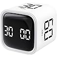 Qumox Pomodoro Timer, Cube Productivity Timer with Adjustable Sound and Vibration Alert, Ideal for Work, Office, ADHD, Study, and Tasks - 5/10/30/60 Minutes & Custom Countdown - White