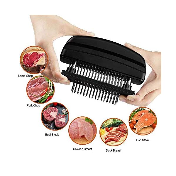 Happy-Fox-Meat-Tenderizer-Needle48-Stainless-Steel-Sharp-Blade-Meat-TenderiserProfessional-Commercial-Quality-Kitchen-Cooking-Tool-Meat-Tenderising-Tool-for-BeefSteakChickenPork Happy Fox | Meat Tenderizer Needle,48 -pin Stainless Steel Sharp Blade, Used for Professional Kitchen Tender Meat Tools