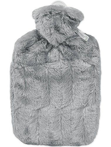 Hot Water Bottle with Cover - Hot Cold Pack Made of Burst Resistant Thermoplastic with Fleece Sleeve Helps Relieve Muscle Aches & Pains, Menstrual Cramps, Flu Symptoms (1.8 L Faux Fur, Grey)