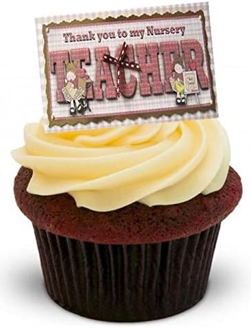 Thank You Nursery Teacher - 12 Edible Stand up Premium Wafer Cake Toppers