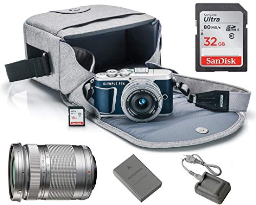 OlympusPEN E-PL9 Mirrorless MicroFour Thirds Digital Camera [Blue] + M.Zuiko Digital ED 14-42mm f/3.5-5.6 EZ Lens (Silver) + M.Zuiko Digital ED 40-150mm f/4.0-5.6 R Lens (Silver)