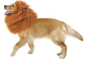 NEWBEA Lion Mane for Dog Costume, Realistic Funny Lion Wig for Medium to Large Sized Dogs, Halloween Fancy Dog Lion Mane(Brown with Ear)