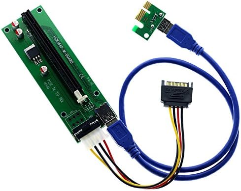 GR Business PCI-E PCI Express 16X to 1X Powered Riser Adapter Card | USB 3.0 Flex Flexible Extension Cable and Molex 4 Pin Power Connector