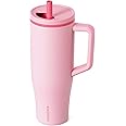KISSKIND 40 oz Tumbler with Handle and Straw | 100% Leakproof Insulated Tumbler with Lid and Straw | Stainless Steel Water Bottle | Cup Holder Friendly Base | Pink