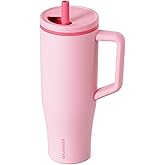 KISSKIND 40 oz Tumbler with Handle and Straw | Lumi Spin Hidden Straw 100% Leakproof Insulated Tumbler | Stainless Steel Water Bottle for Mom, Nurse, Teacher | Pink