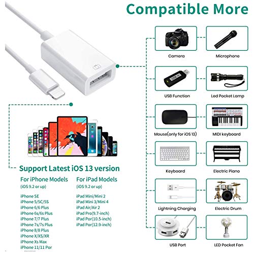 [Apple MFi Certified]Apple Lightning to USB Camera Adapter USB OTG  Cable Adapter Compatible with iPhone/iP