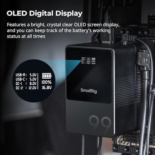SMALLRIG V Mount Battery VB99, 99Wh / 6800mAh V Lock Battery with 100W Output, 2H Full Charge, with USB-C, D-TAP, USB-A, Dual DC Port, OLED Screen, for Camera, Camcorder, Monitor, Video Light - 3580B
