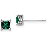 Solid 925 Sterling Silver 4mm Princess Created Emerald Green May Gemstone Post Studs Earrings 5mm