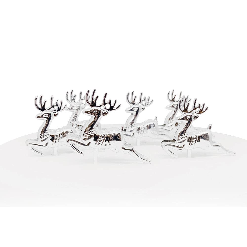 Anniversary House 144pcs Reindeer Plastic Cake Topper Picks Silver Bulk Christmas Cake Decorations, Christmas Cake Toppers, Yule Log Decorations, Traditional Non-Edible Decorations, F072S UK