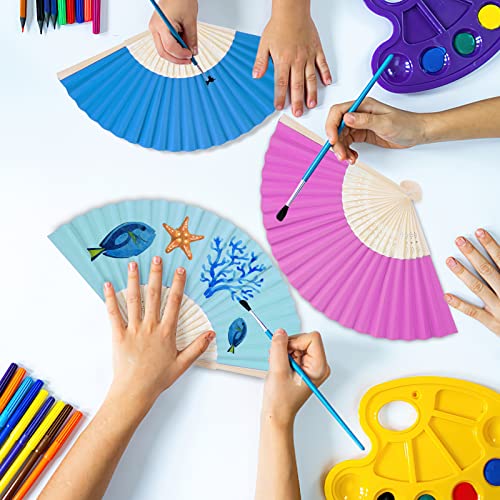 JOHOUSE 28PCS Folding Paper Fans, Handheld Bamboo Fans Foldable Decorative Fans 14 Colors Japanese Chinese Style for Summer Beach Party Dancing DIY Wall Decoration