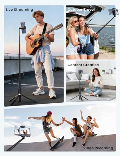 Lamicall 165cm Phone Tripod, Selfie Stick - [Tap-to-Open] Aluminum Tripod for iPhone with Remote & Cold Shoe, Extendable Phone Holder, Compatible with iPhone/Android for Recording Travel Live Stream