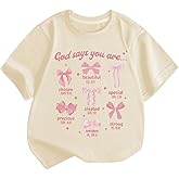 KEEVICI Cute Girls Bow God Shirt Christian Graphic Tees Jesus Shirts for Kids Bible Verse Inspirational Religious T Shirts