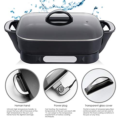 efluky 15-inch Electric Skillet, Electric Foldaway Skillet with Nostick Surface Inside and Outside for Sear, Fry, Bake, Steam or Simmer, Black