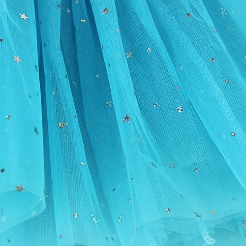 Dahen Kids Girls Professional 3 Layers Dance Tutu Tulle Skirt Princess Ballet Dance Dress With Sparkling Sequins (Blue)