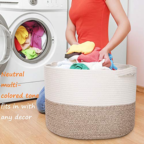 Bambiso XXXLarge 21.7" X 21.7" X 13.8" Cotton Rope Basket, Woven Baby Laundry Basket for Blankets with Handle, Kid Toy Bin, Throw Blankets and Clothes, Hamper or Floor Basket for Nursery - Thumbnail 6