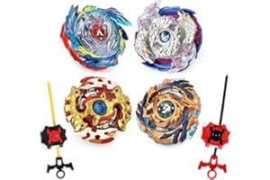 Elfnico Bey Battling Top Burst Gyro Toy Set 4 Spinning Tops 2 Launchers Combat Battling Game with Portable Storage Box Gift for Kids Children Boys