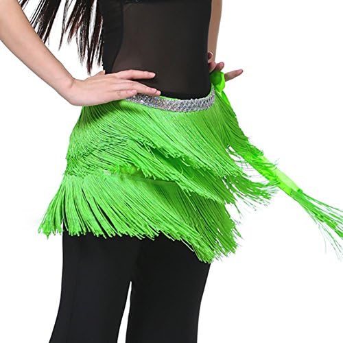 Belly Dance 3 Layer Tassel Hip Scarf Belt Tribal Latin Profesional 12 Colors (Light green)