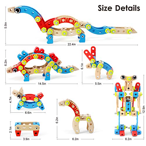 LUKAT STEM Toy for 3 4 5 6 7 Year Olds Boys, 96 PCS Wooden Building Toys for Kids, 4 in 1 Educational Kids Construction Blocks Toys, Birthday Gifts for Boy & Girl - Thumbnail 5