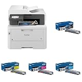 Brother MFCL3780CDW Printer and TN229XL Black and Colors (C, M, & Y) High Yield Toners