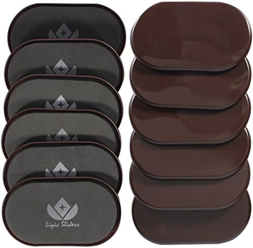 12 Pack 6in. X 3-1/2in. Reusable Brown Oval Furniture Sliders For Carpet,Carpet Slider,Carpet Furniture Sliders Furniture Mover Furniture Moving Pads Floor Sliders for Moving Furniture