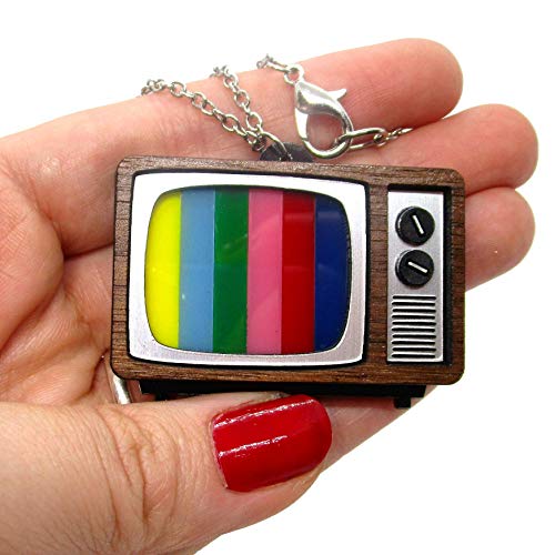 Retro CRT TV Broadcast SMPTE Color Test or Static Detailed Pendant Necklace, Twilight Zone, Classic Television Mod Jewelry - Thumbnail 2
