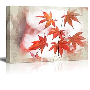 Canvas Print Landscape Wall Art - Red Maple Tree in Autumn - Gallery Wrap Modern Home Art | Ready to Hang -12x18 inches