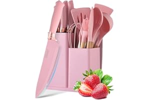 Cooking Utensils Set, Caliamary 19 PCS Silicone Kitchen Utensils Set with Holder and Kitchen Knife Set for Cooking, Non-Stick