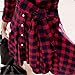 Daxin Lady Retro Long Sleeve Red Plaid Lapel V Neck Skirt Belted Casual Shirt Dress