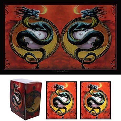 PROTECTOR of the WUDANG Double DRAGON Playmat + DECK BOX + 100 Matching GLOSS Finish Sleeves (fits Magic / MTG, Pokemon Cards) by MAX PRO