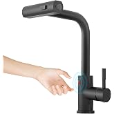 CENOSA Touchless Waterfall Kitchen Faucet with Pull Down Sprayer, Black | Motion Sensor Waterfall Sink Faucet for Kitchen, and Laundry Room, Single Handle, 360&deg;Swivel, Stainless Steel