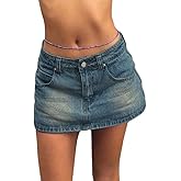 EMMIOL Women Denim Skort Skirt Stretchy Mid Waist Y2K Sexy Mini Skirts Dressy Casual Jean Skorts