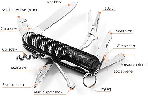 ZANMAX 13 in 1 Multi-Tool Swiss Pocket Knife for Camping,Hunting,Survival,Hiking and Ourdoor Activities (Black)