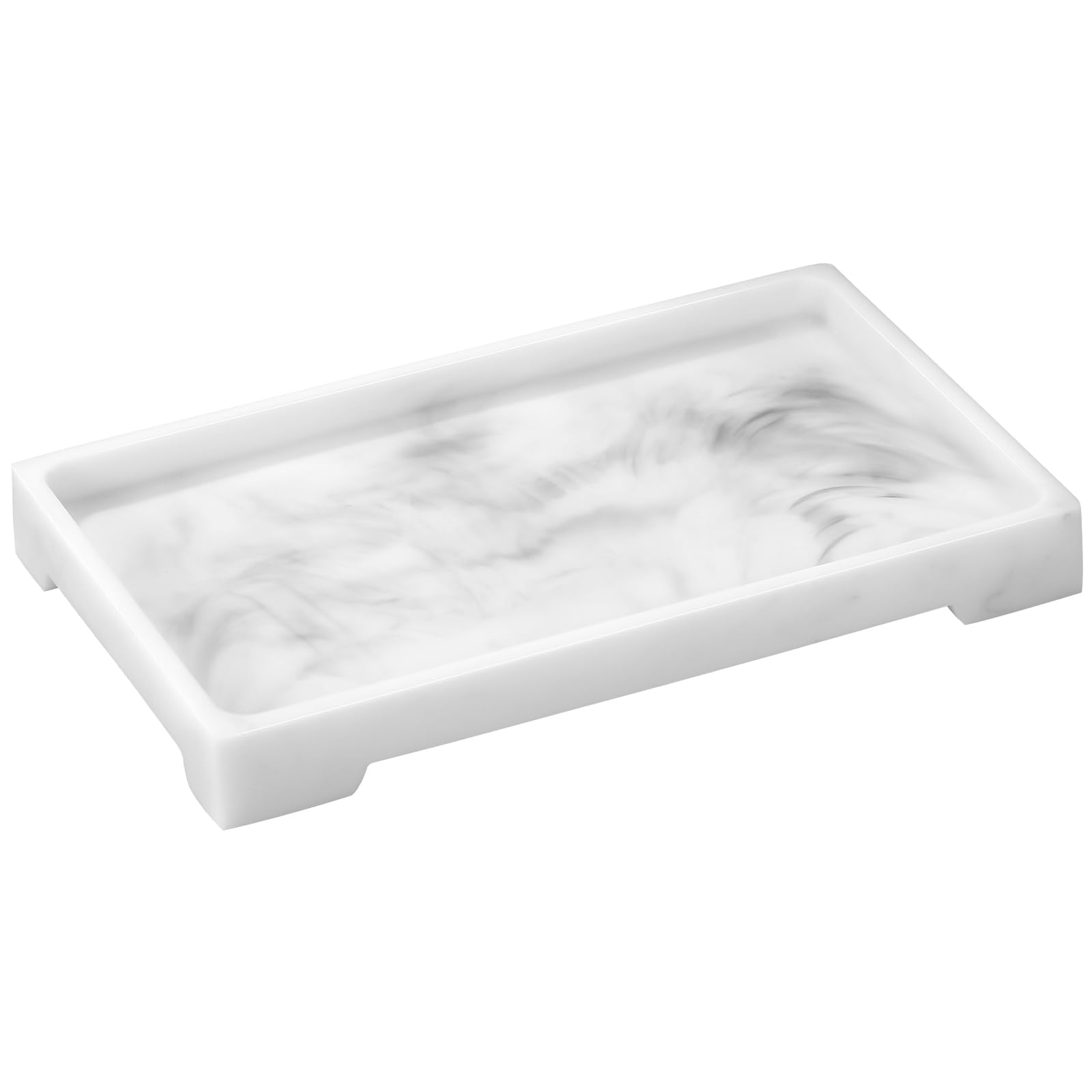 Luxspire Resin Vanity Tray, Bathroom Toilet Tank Storage Tray, 9.6 x 6 inch Kitchen Sink Trays Decorative Serving Tray, Vanity Countertop Organizer for Makeup Towel Perfume Holder, M, White Marble